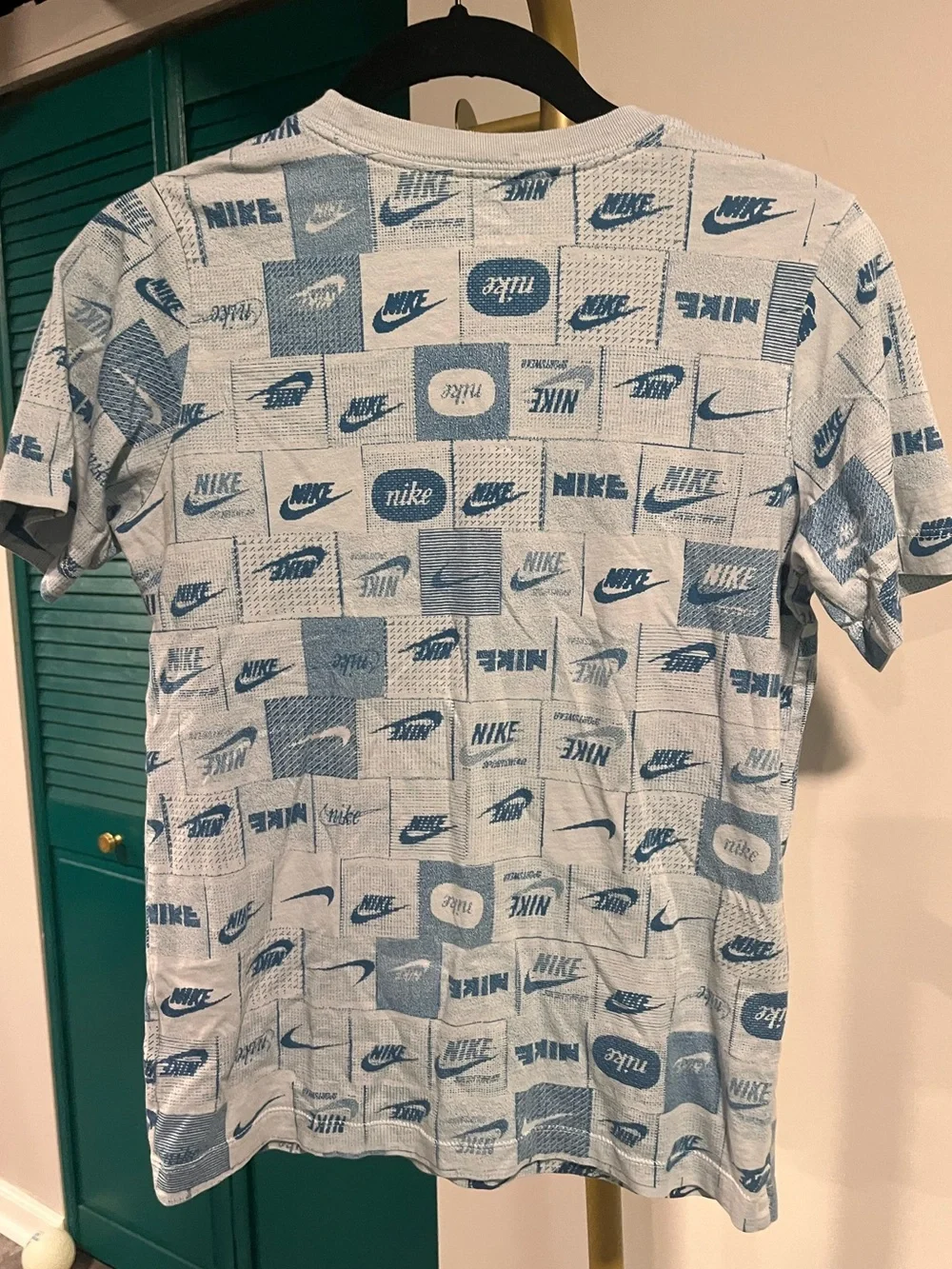 Nike Boys Logo Allover Print Graphic Tee | Blue | Size Large